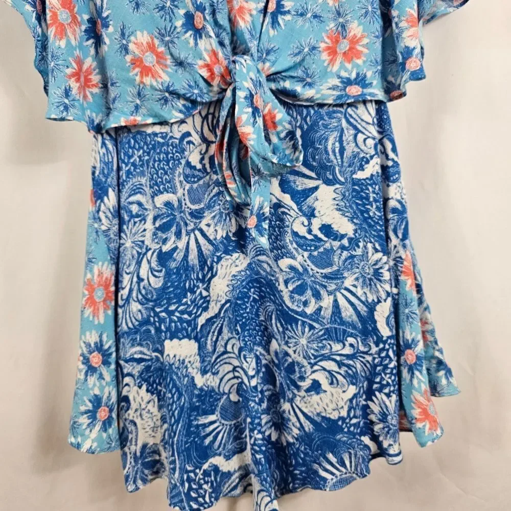Free People Dark Star Cutout Dress in Blue Floral - Size S